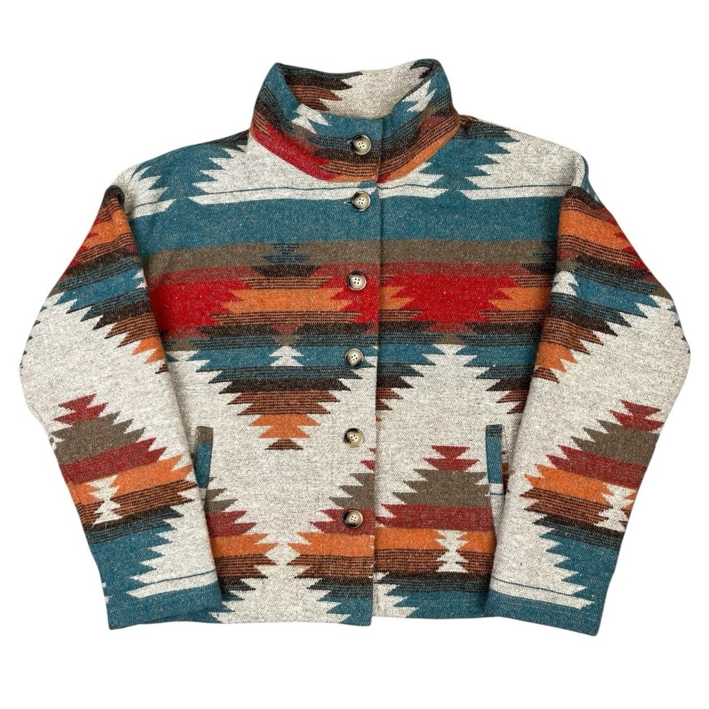 Blue B Jacket Womens Small Southwest Native Western Print Buttoned Heavyweight